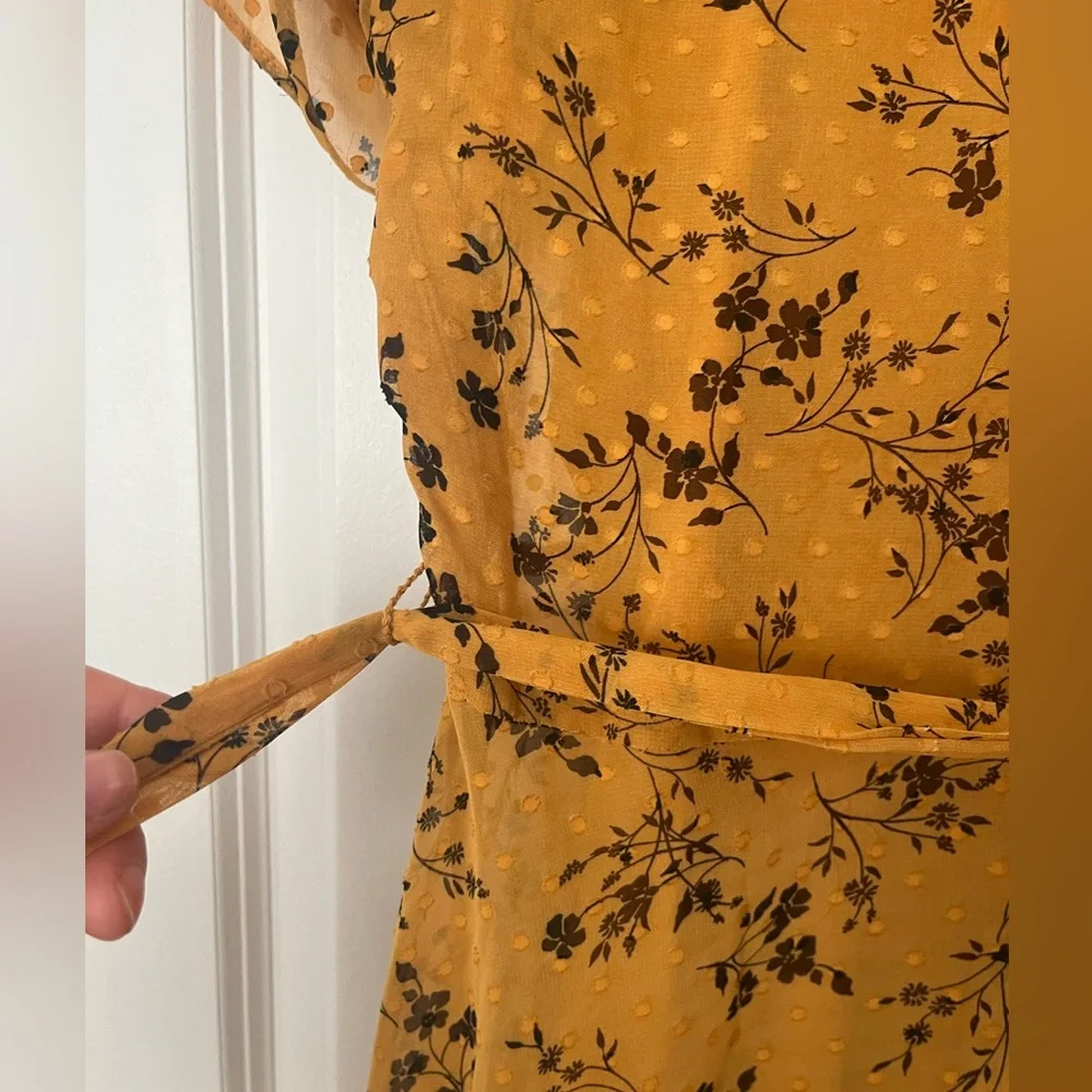 Nanette Lepore midi dress floral mustard belted size 6 - Picture 3 of 11